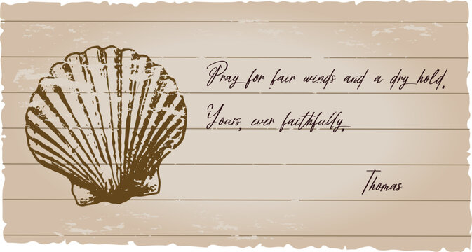 Seashell With Handwritten Letter Vintage Sketch