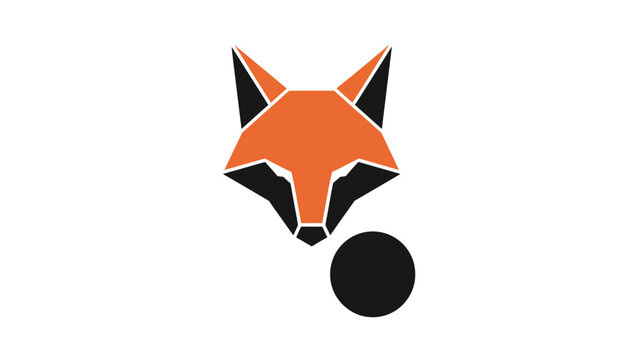 Geometric fox face in orange and black with a black circle below