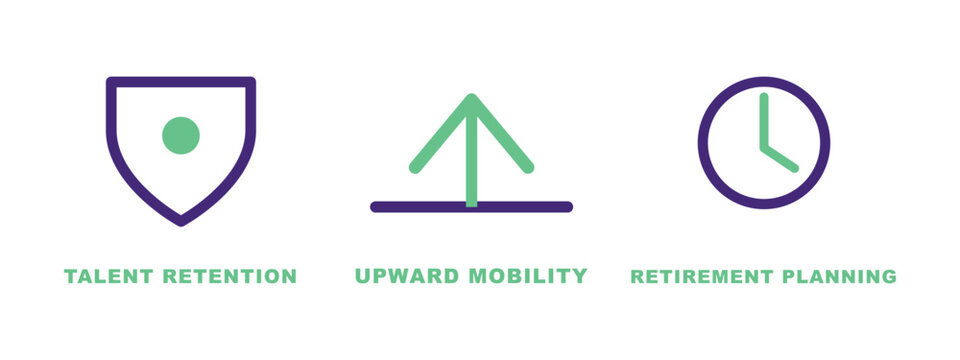 Business and career development vector icons set for human resources management task.