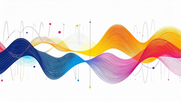 Colorful electromagnetic wave seamless pattern in flat 2D vector illustration on white background