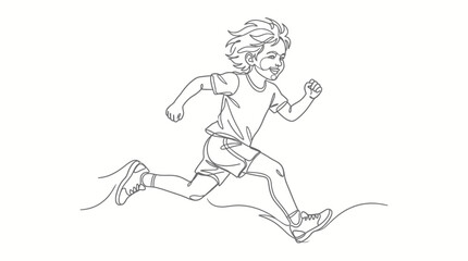 Fototapeta premium Continuous single line drawing of a happy young boy running fast.
