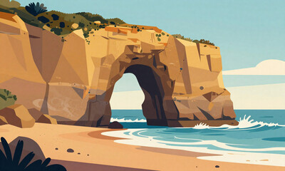 Naklejka premium majestic cave entrance rugged coastline great ocean road bathed warm golden light late afternoon waves crashing