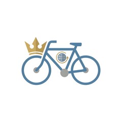 Fototapeta premium Royal crown bicycle icon with circular emblem in flat line art style vector illustration