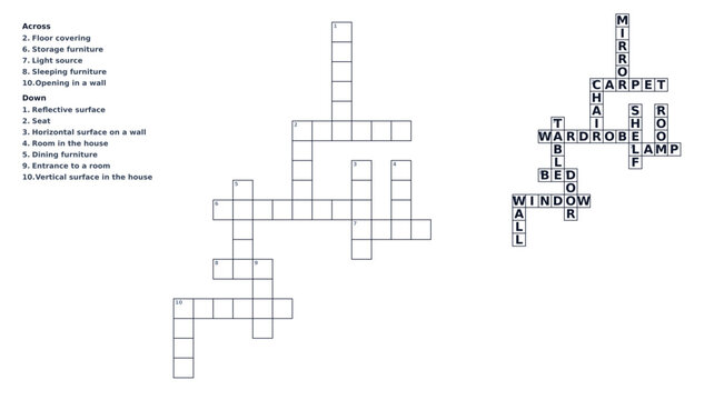 Crossword puzzle template with clues and answers layout  