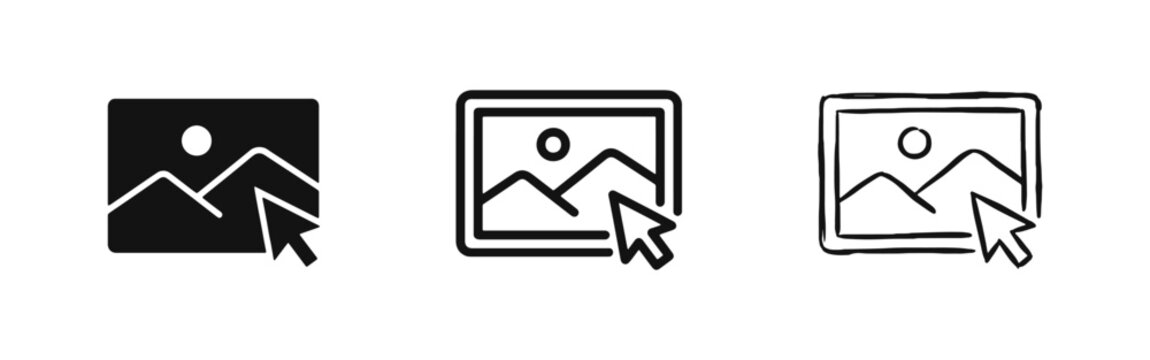 Photo image icon with mouse cursor arrow for selection or gallery upload set