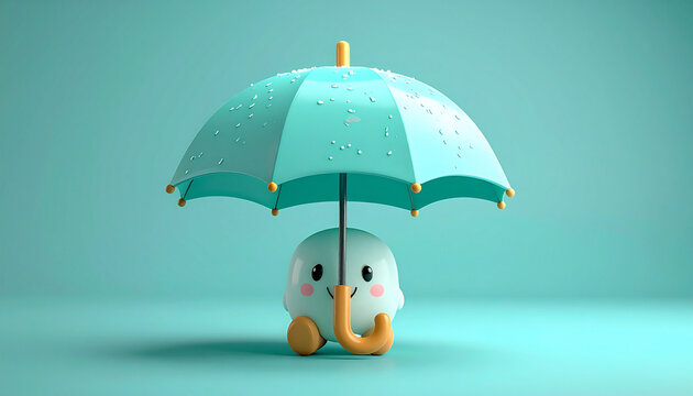 Cute cartoon character with umbrella