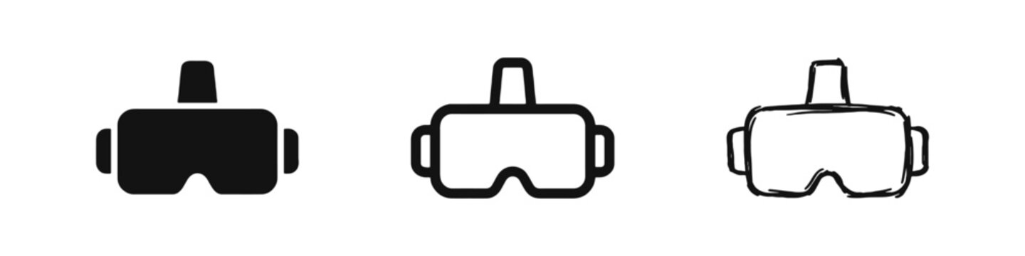 Virtual reality VR headset glasses icon set for gaming and metaverse