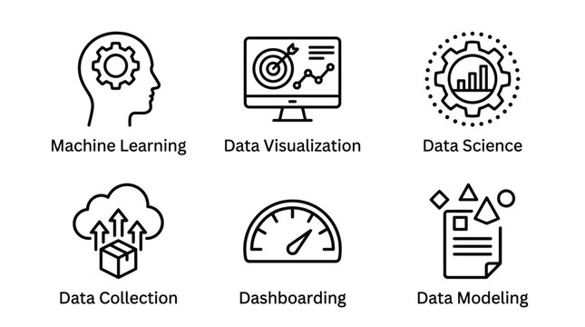 Vector graphic illustration of Data science and machine learning icons Vector