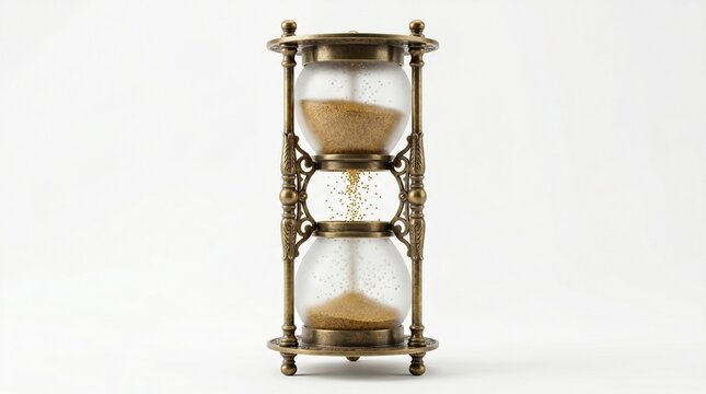 antique brass glass sand timer vintage decorative ornate metal frame bulbs spherical tall standing display piece home office decoration accessories interior design style furniture