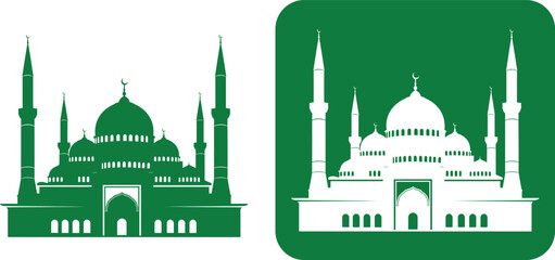 Green mosque with domes and minarets illustration Vector, illustration © Arafat
