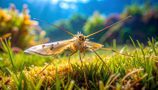Sea moth walking on seagrass in tropical shallow water close-up macro shot