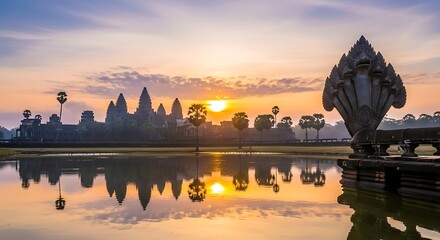 Naklejka premium Angkor Wat Temple Sunrise Reflection in Cambodia.