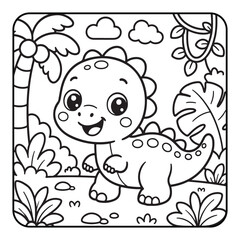 Fototapeta premium Cute Dinosaur Coloring Pages for Kids – Kawaii Dino Family Cartoon Line Art Collection
