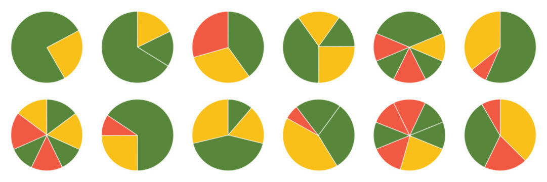circle chart set featuring segmented pie wheels with equal sections, round diagram symbols and circular cycle elements