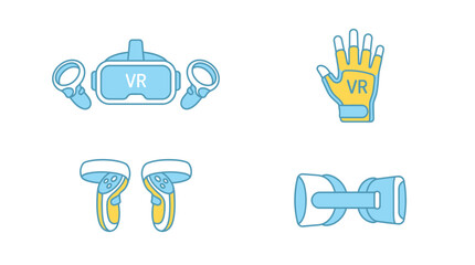 Vector graphic illustration of Virtual reality headset and controllers icons Vector © Rehana