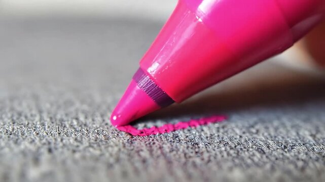 A pink marker makes a bold stroke on textured grey paper.