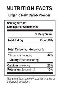 Organic Raw Carob Powder Nutrition Facts Label Details nutrition facts easy editable label vector template