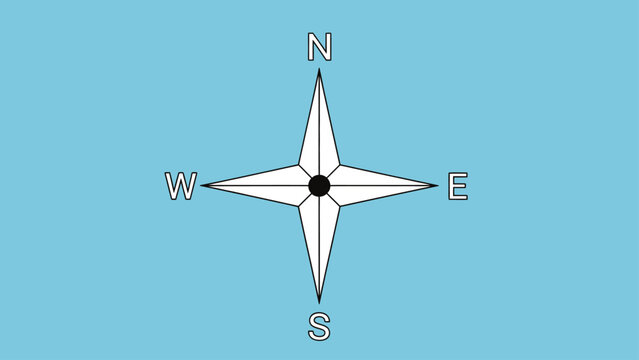 A graphic representation of a compass rose on a bright blue background