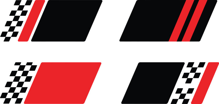 Racing stripes vector graphic set featuring checkered flag patterns and red speed lines for sports car vinyl decal sticker design