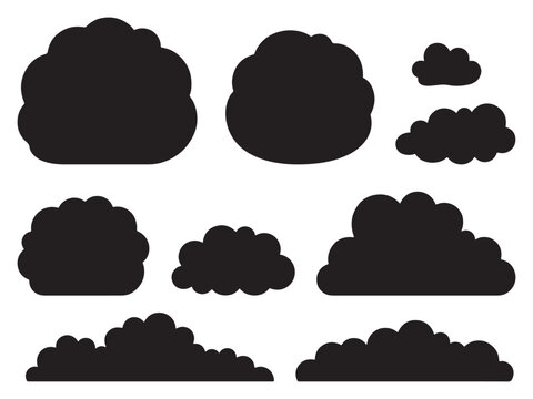 Cloud silhouettes on white background, Vector cloud icons, Line icons, Outline clouds