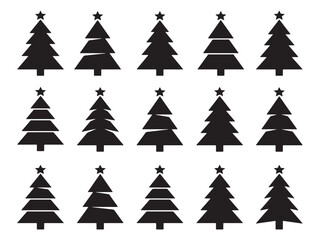Obraz premium Collection of Christmas tree silhouettes on white background