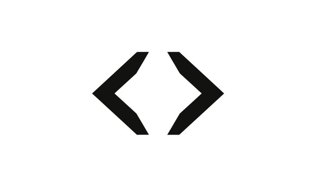 Stylized black angle brackets facing inward forming a diamond shape