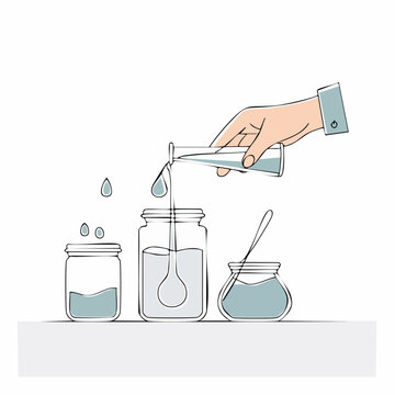 Hand pouring liquid from test tube into jar with spoon