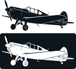 Vintage military biplane in flight silhouette style Vector, illustration © Arafat