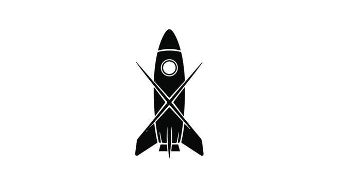 Black rocket illustration with crossed lines represents an aborted launch or cancellation concept.