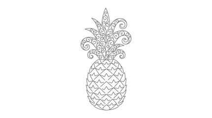 Obraz premium Elegant Line Art Pineapple Design with Swirls - Tropical Fruit Illustration