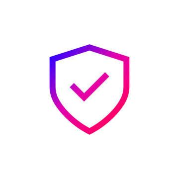 Secure Shield Gradient Icon / Colorful gradient shield icon with checkmark, representing security, protection, and verification.
