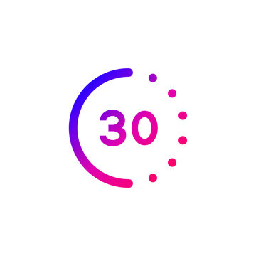 30 Second Timer Gradient Icon / Colorful gradient 30 second countdown timer icon representing time, clock, speed, and stopwatch.