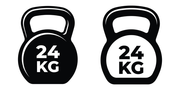 Two kettlebell weights with twenty four kilogram mark for fitness and heavy duty training.