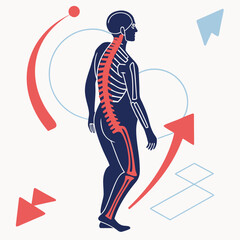 Obraz premium Human spine anatomy with abstract arrows on white.