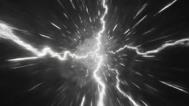 Abstract Electric Energy Bolt Animation in a Dark Tunnel with Flashing Lights and Powerful Force