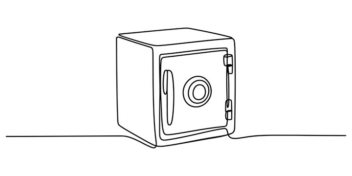 continuous one line drawing Vector safe box, security container, money locker, vault icon
