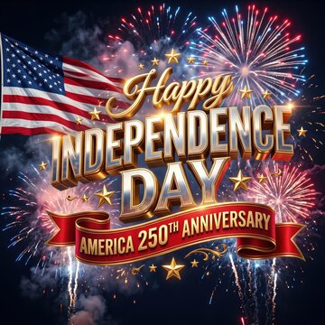 Vibrant 3d rendering of an american independence day 250th anniversary celebration with fireworks for advertising.