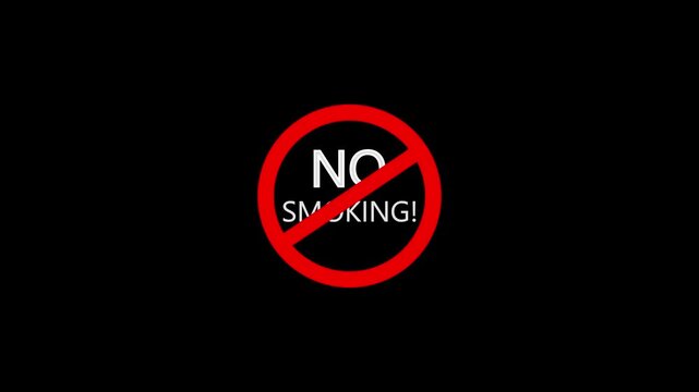 No smoking sign animation video on black background. No Smoking Area. 4K video,....