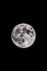 Obraz premium Full moon shining in the night sky. High resolution lunar surface crater detail. Celestial body in dark space background. Astronomical observation of earth satellite at midnight.