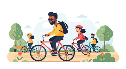Fototapeta premium Family enjoying a leisurely bike ride together in the park.