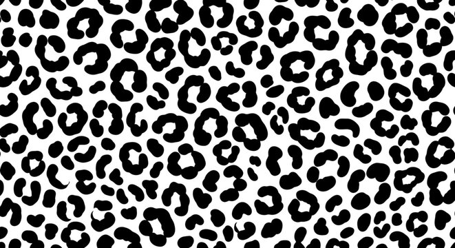 Seamless black and white leopard print pattern background, elegant wild animal skin texture for fashion design and textile.