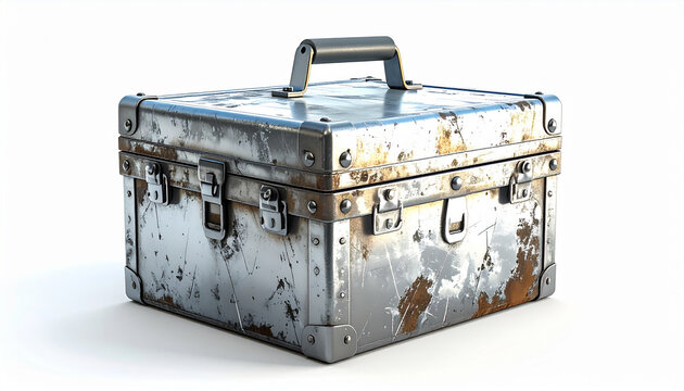 Weathered metal toolbox isolated