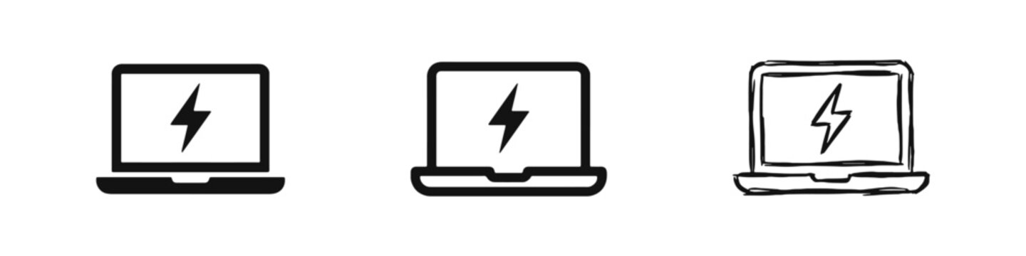 Fast computer performance or laptop charging icon set