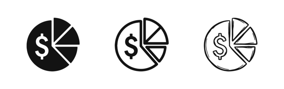 Financial budget, profit distribution or investment pie chart icon set