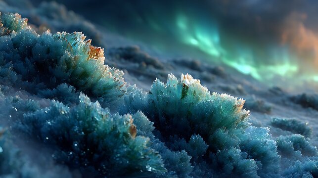 Ice crystal patterns forming fractal winter geometry images