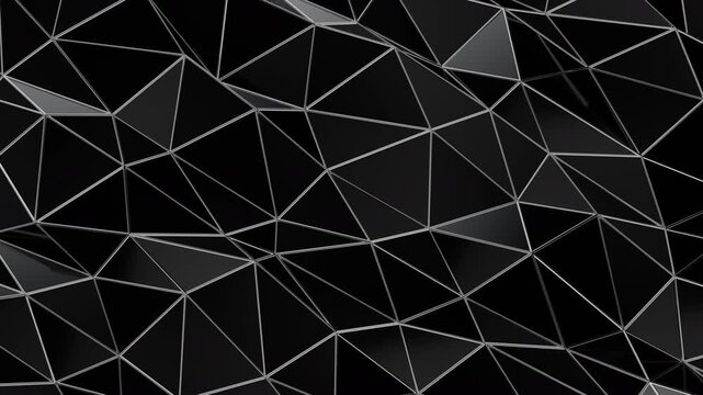 Black abstract background for presentation template. Parametric Low poly triangle. 3d looping animation background. 3d rendering not AI