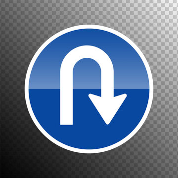 U-Turn Road Sign Blue Circle White Arrow Transparent Background