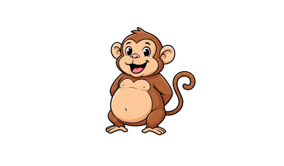Obraz premium Funny Smiling Fat Monkey Cartoon Vector Illustration Cute Animal Character