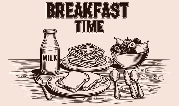 Breakfast Time BBQ Collection with Grilled Meat Sausages Vegetables Condiments Outdoor Cooking Hand Drawn Sketch Illustration Vector Set Design
