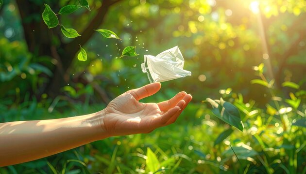 Hand Releasing White Dove in Forest.